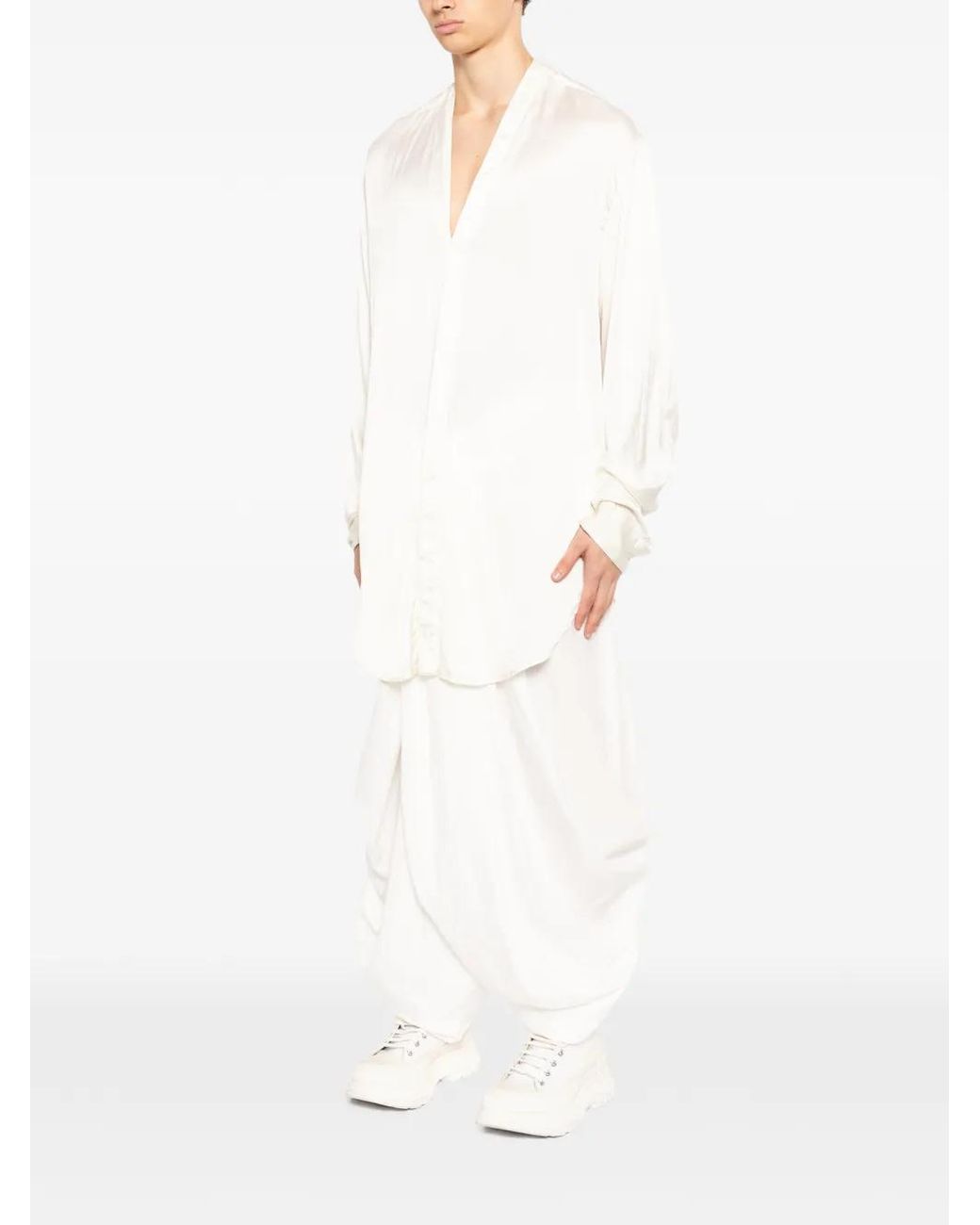 Julius White Slit Neck Shirt for men