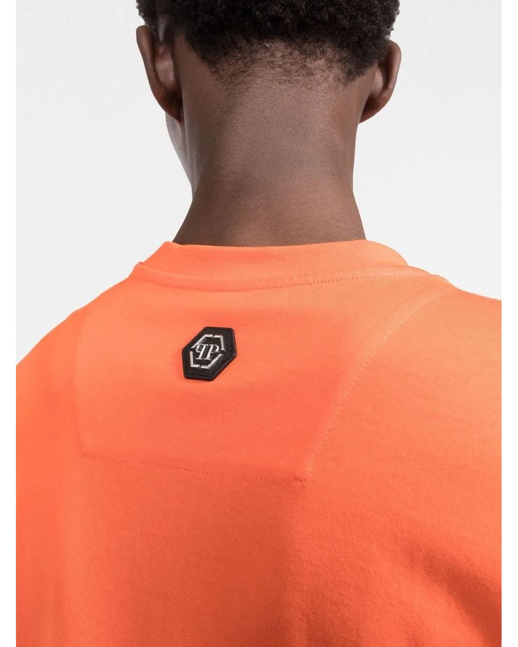 Philipp Plein Orange T-Shirt À Imprimé Squelette for men