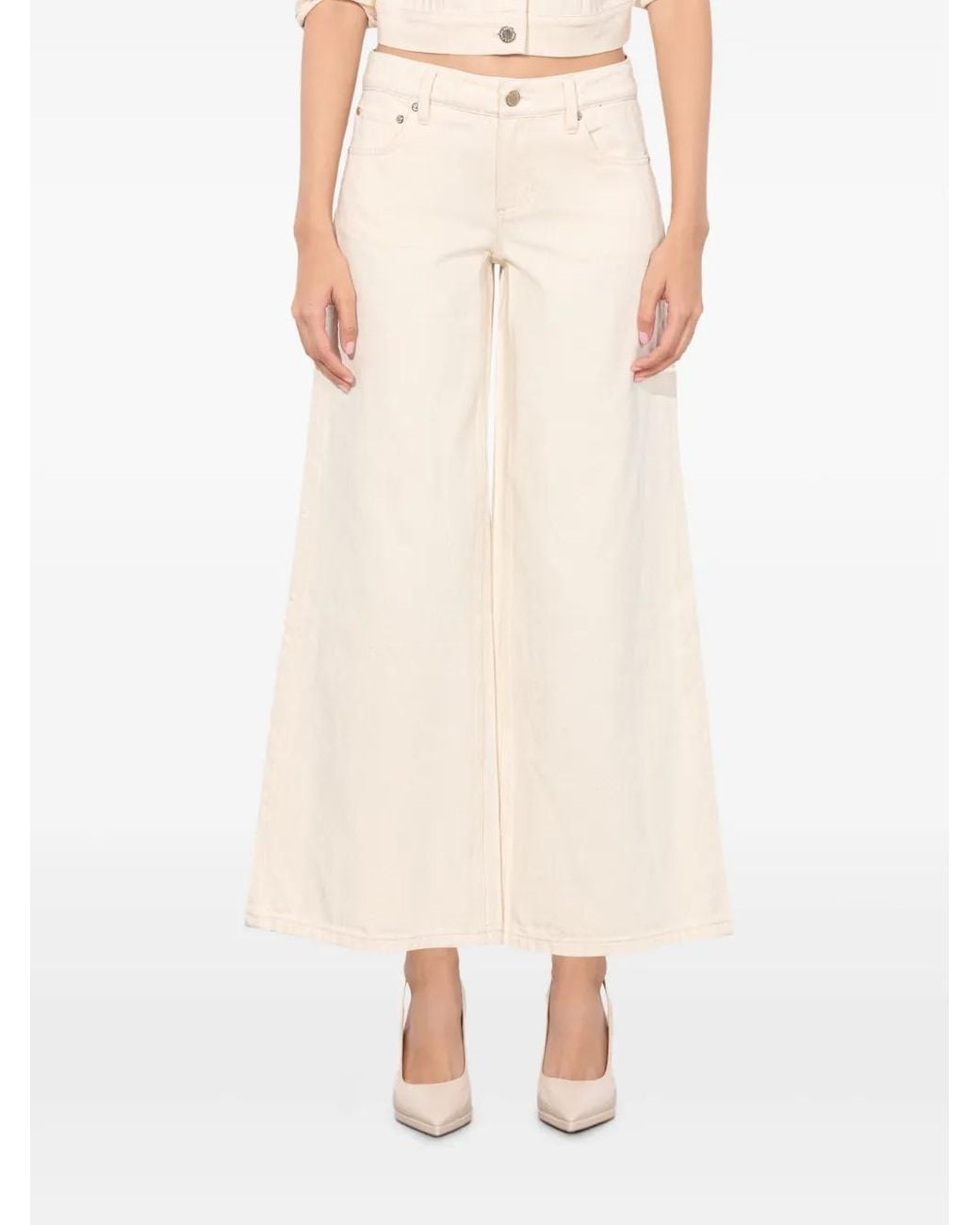 Alice + Olivia White Slay Heart Pocket Front Wide-Leg Jeans