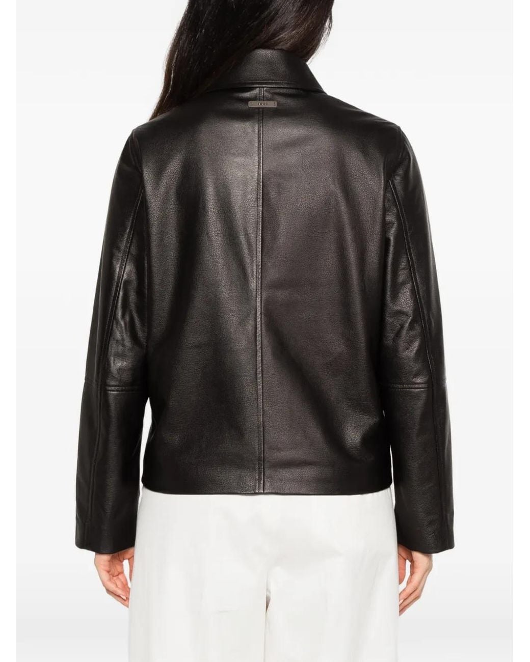 Peserico Black Zip-Up Leather Jacket
