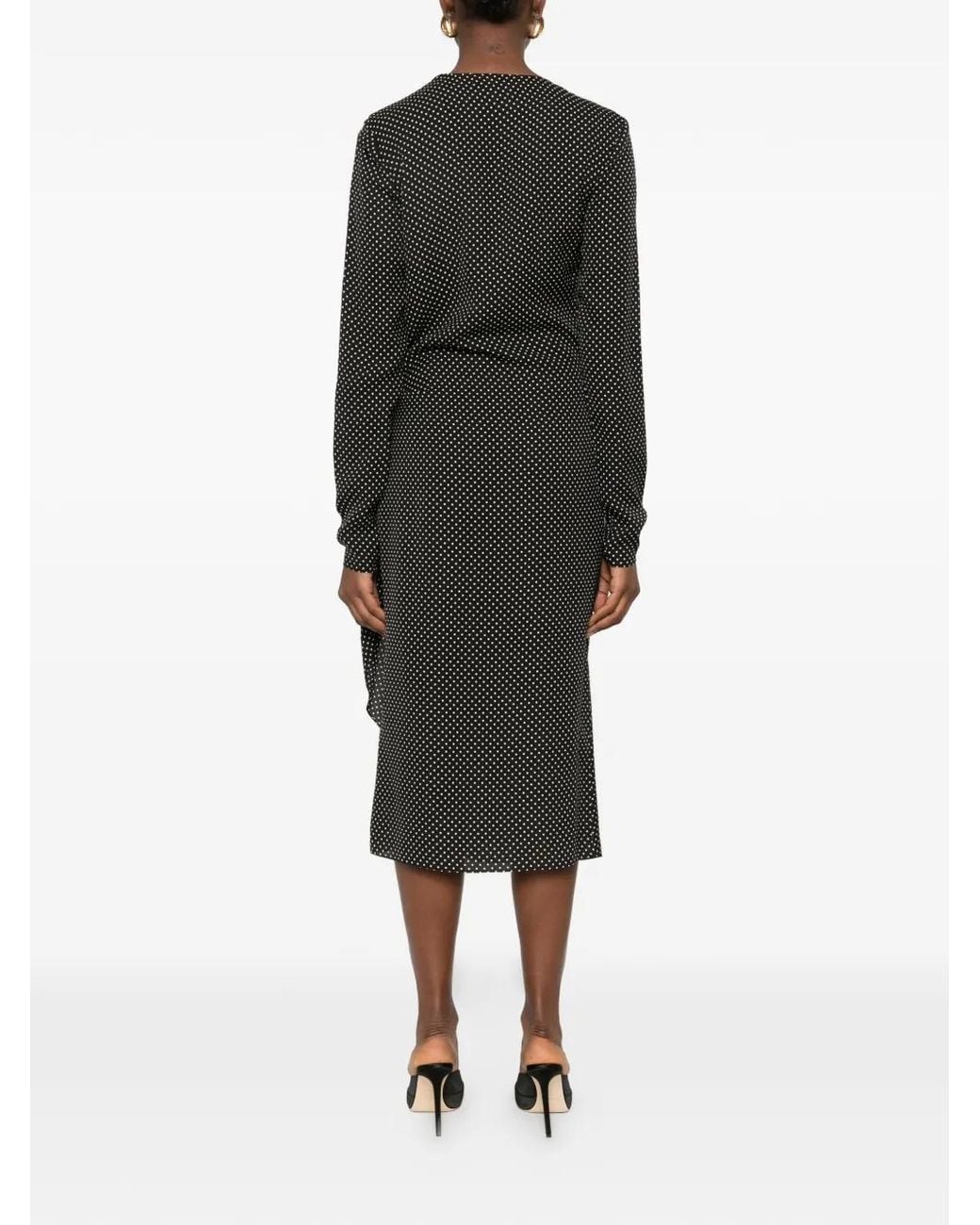 Tom Ford Black Printed Silk Sable Long-Sleeve Dress With Leather Detail