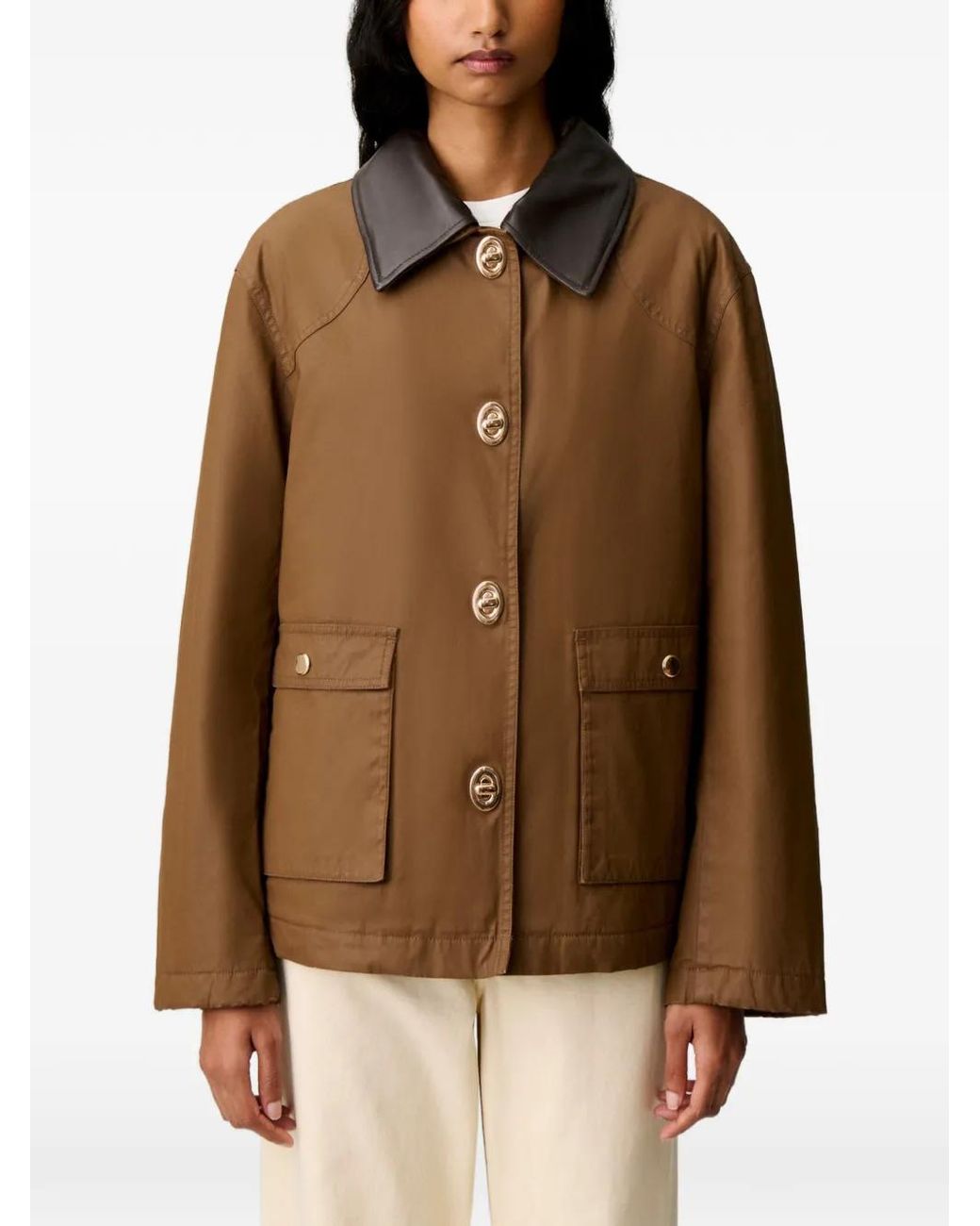 Claudie Pierlot Brown Parka Courte À Effet Ciré