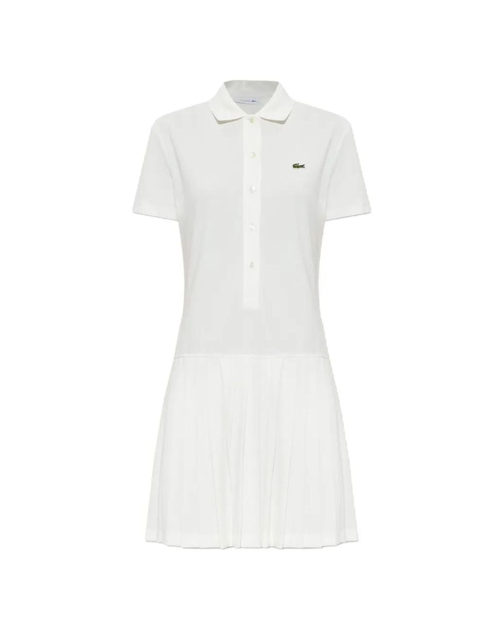 Lacoste White Pleated-Skirt Mini Polo Dress