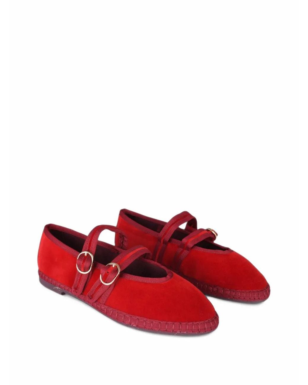 Flabelus Red Claire Velvet Double-Strap Ballet Flats
