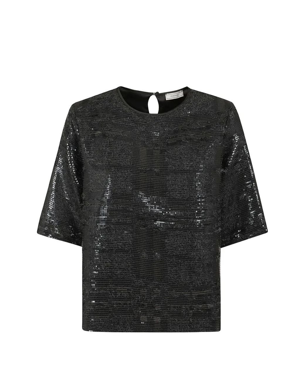 Peserico Black Sequin-Embellished Frayed Top