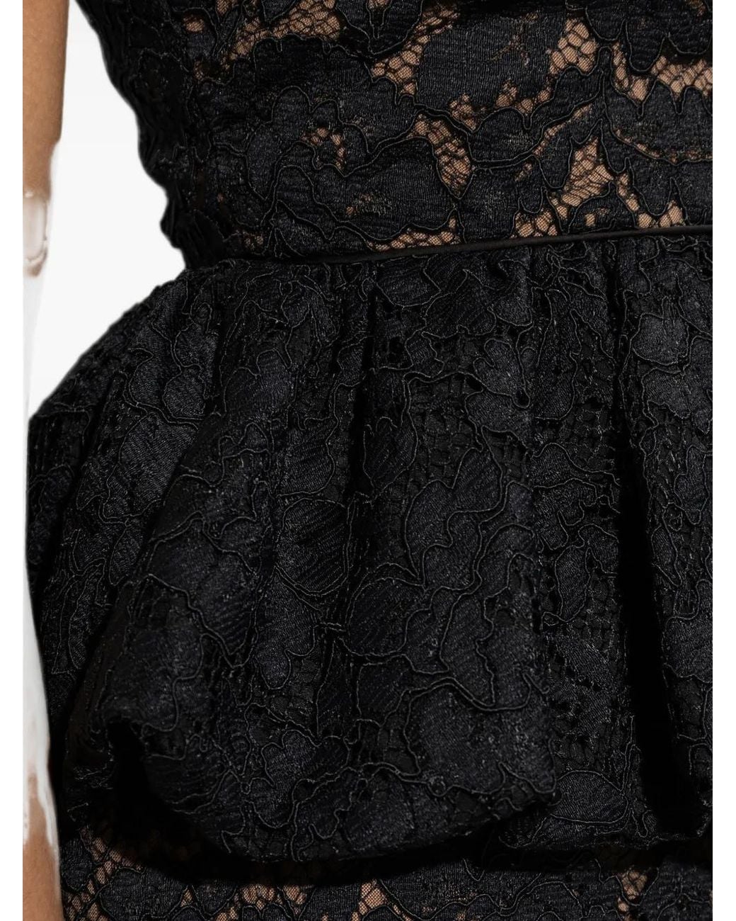 Self-Portrait Black Peplum-Waist Lace-Overlay Midi Dress