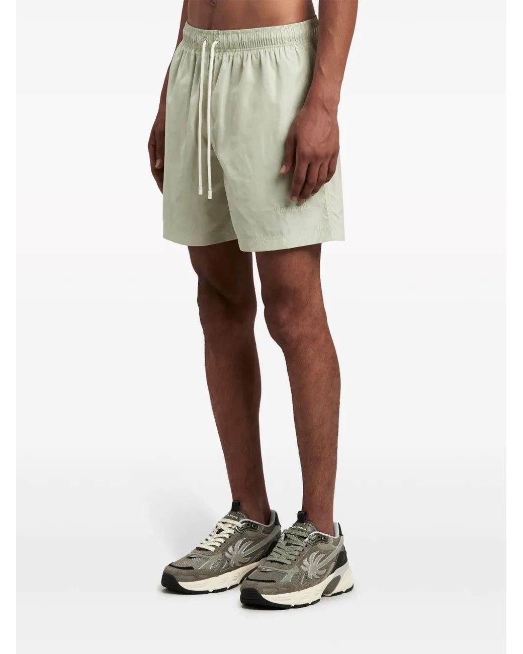Palm Angels White Logo-Embroidered Swim Shorts for men