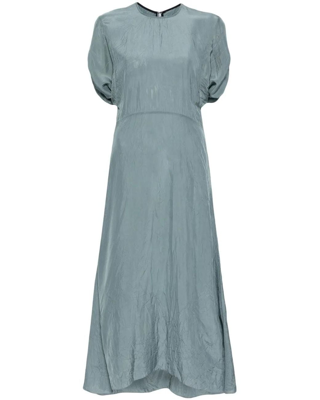 Victoria Beckham Blue Gathered-Detail Shorts-Sleeved Dress