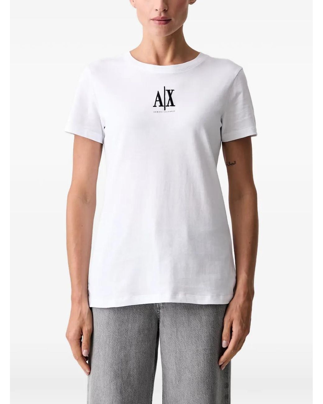 ARMANI EXCHANGE White Logo-Embroidered T-Shirt
