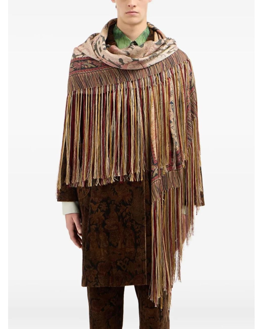 Pierre Louis Mascia Brown Fringe-Trim Floral-Print Scarf