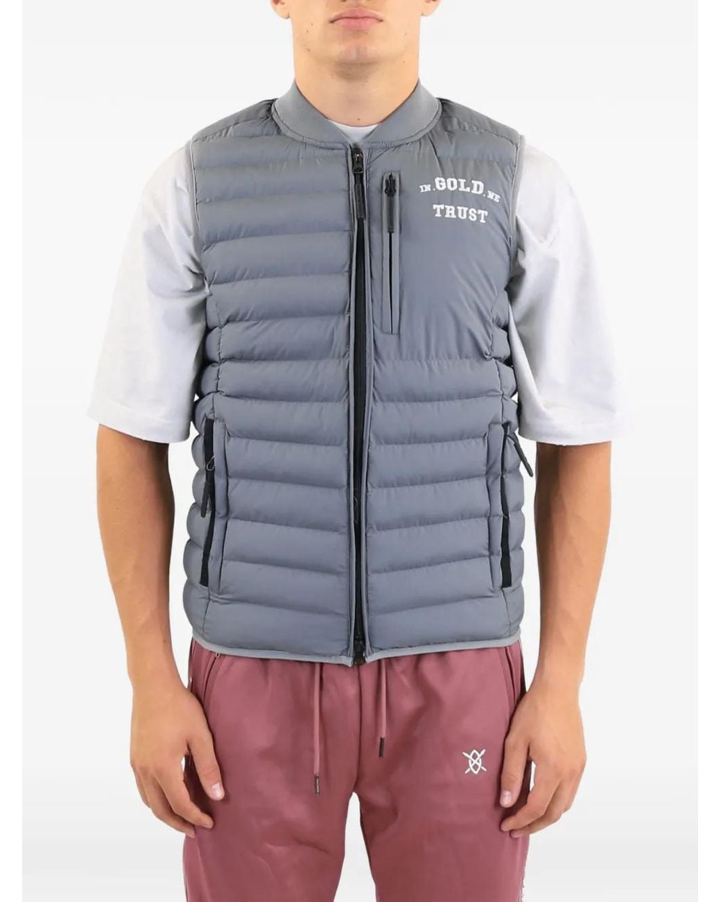In Gold We Trust Blue The Glory Logo-Print Quilted Gilet for men