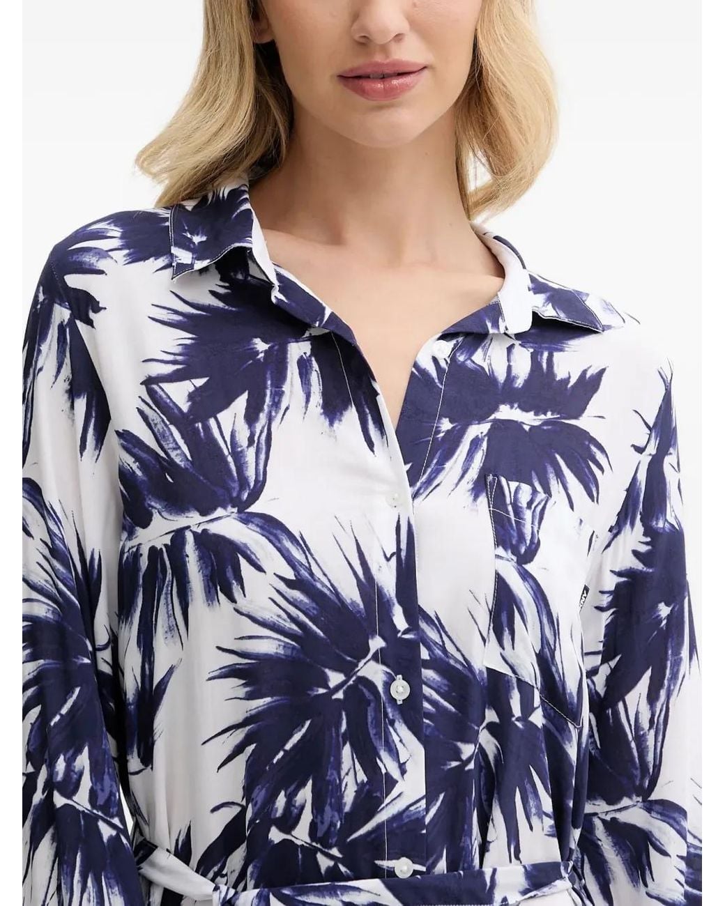 DKNY Blue Floral-Print Shirt Dress