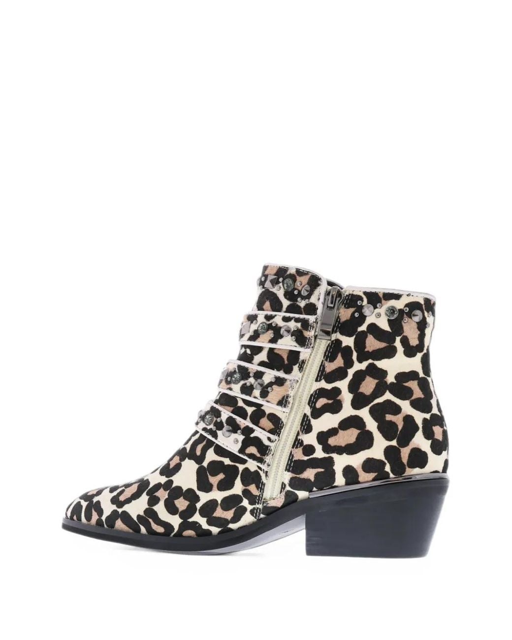 Paris Punk White Leopard-Print Buckled Ankle Boots