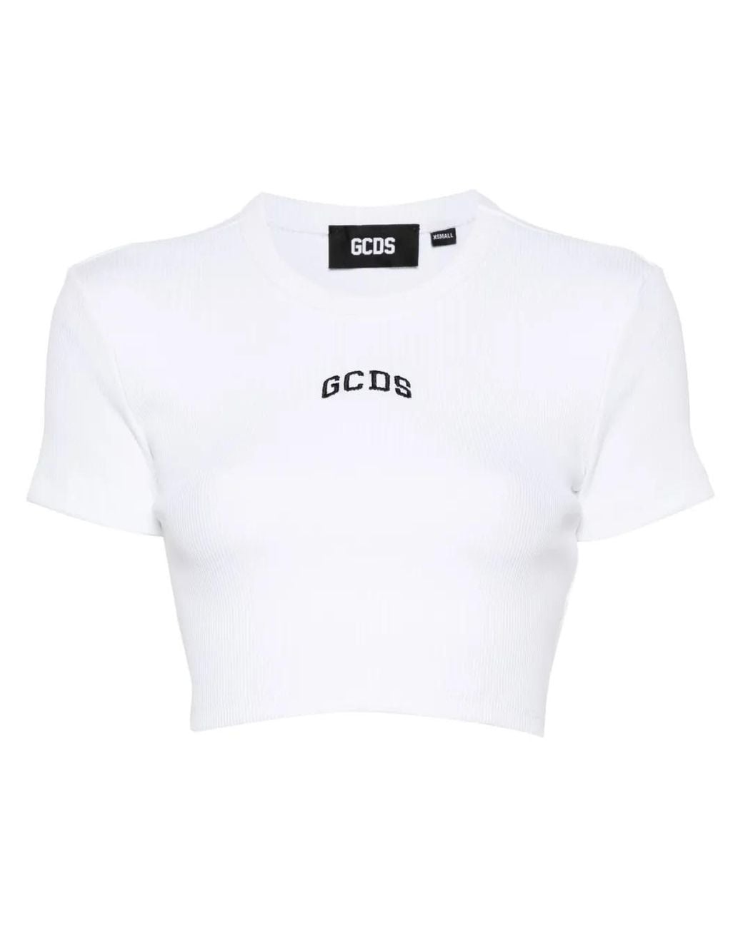 Gcds White Lounge Logo Crop Top