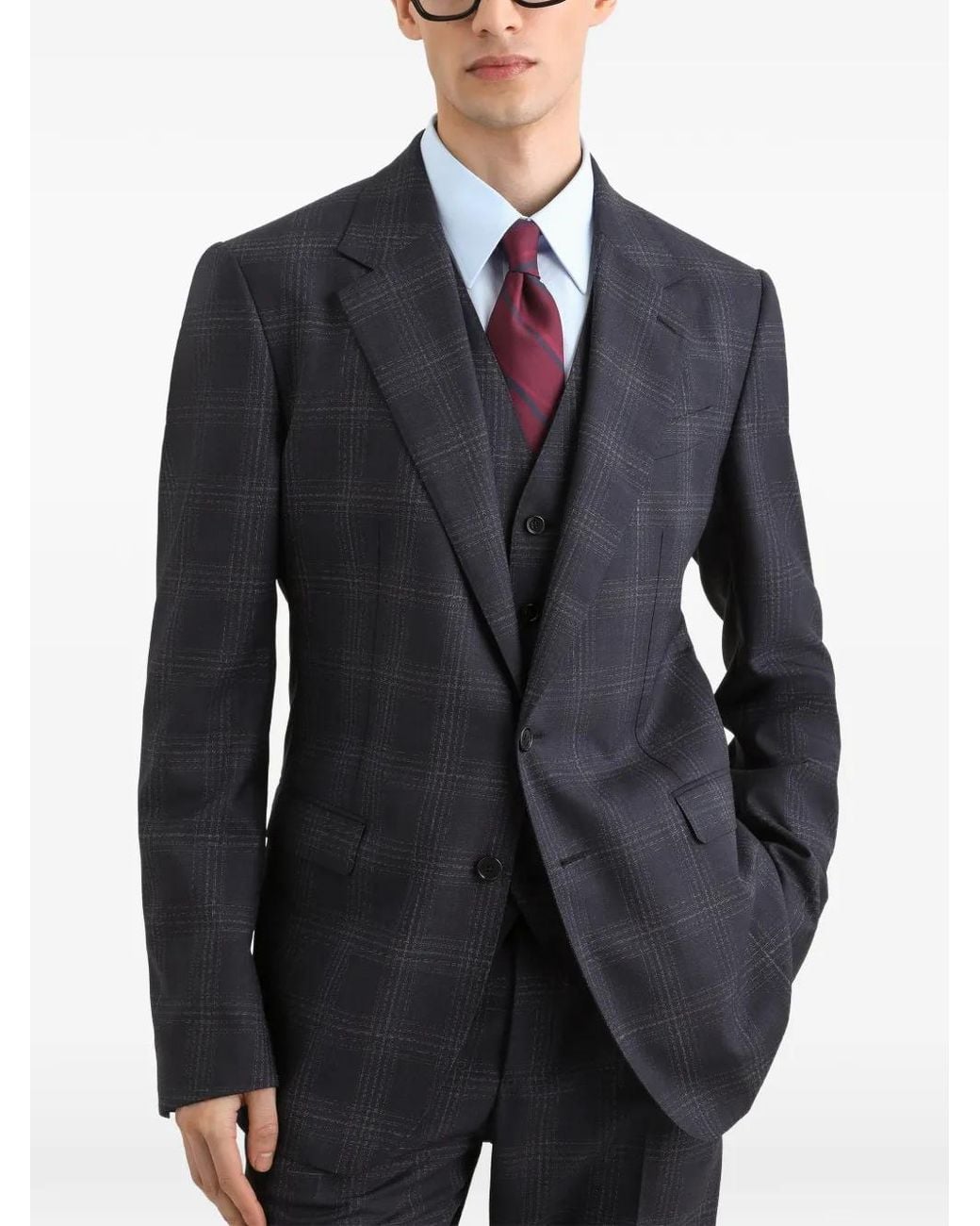 Dolce & Gabbana Black Single-Breasted Martini Light Checked Wool Suit for men