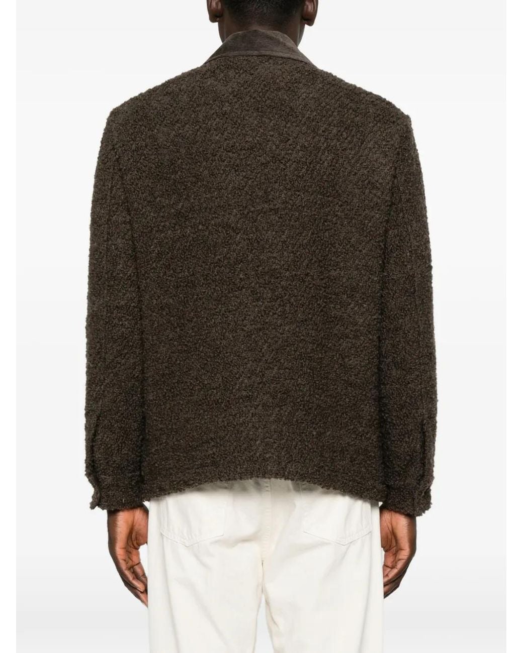 Amaranto Brown Bouclé Corduroy-Collar Jacket for men