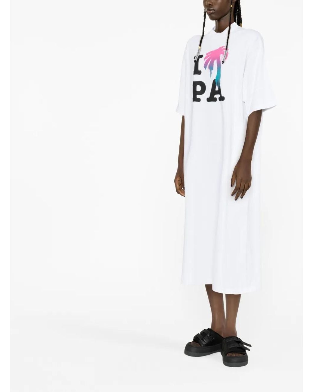 Palm Angels White I Love Pa-Print T-Shirt Dress