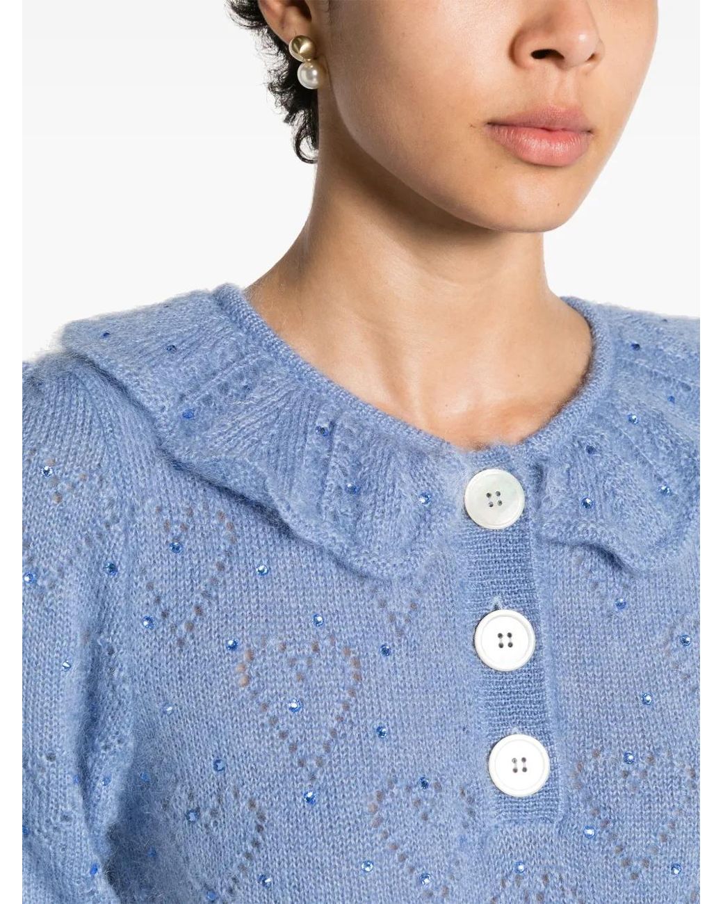 Alessandra Rich Blue Crystal-Embellished Crop Top
