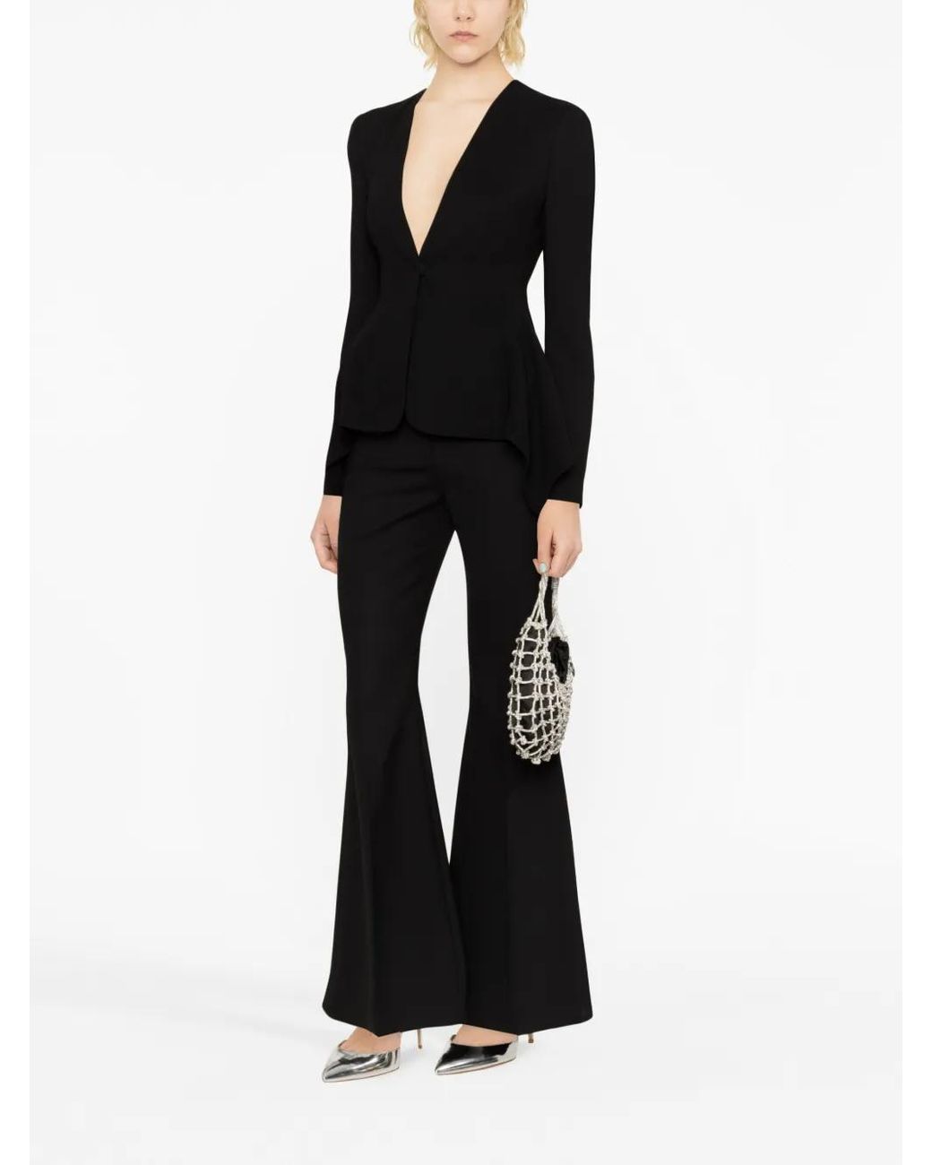 Blumarine Black Single-Breasted Peplum Viscose Jacket