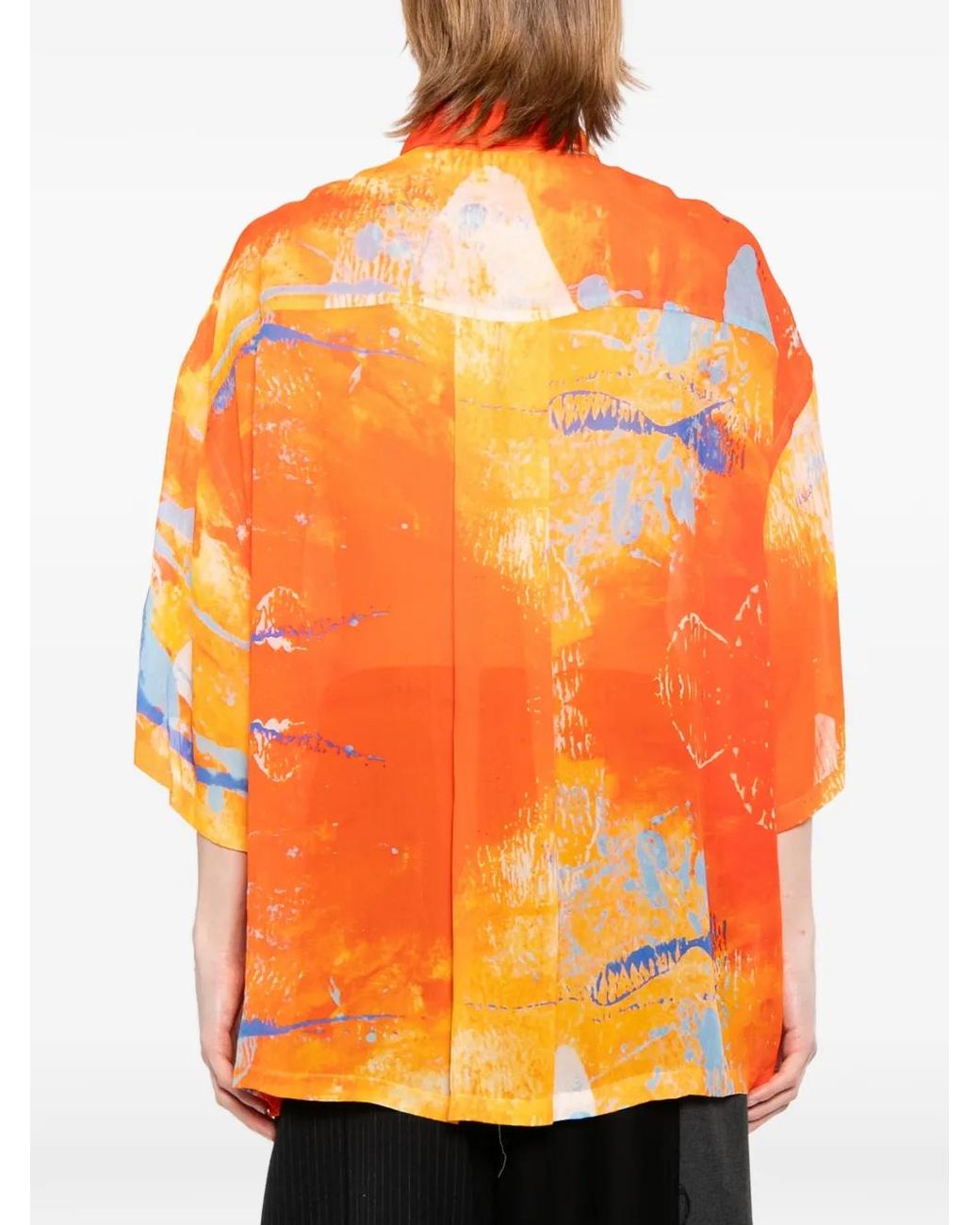 Nude:mm Orange Abstract-Print Short-Sleeve Shirt for men