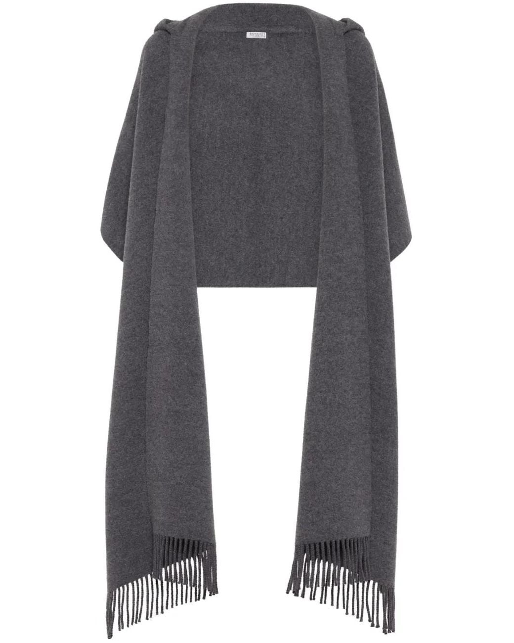 Brunello Cucinelli Gray Wool-Cashmere Hooded Scarf