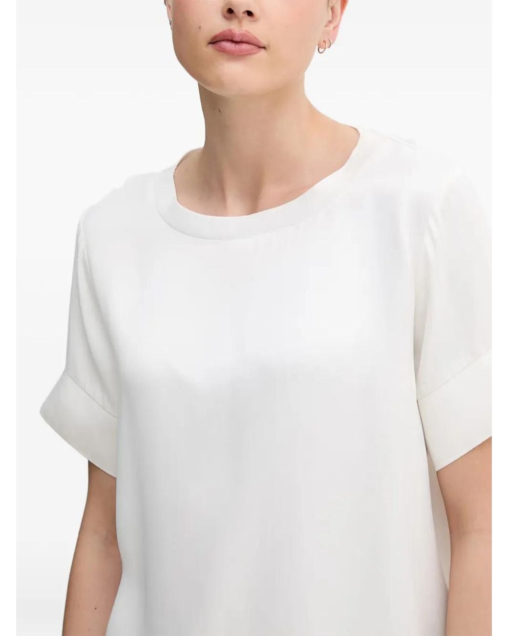 Sisley White Round-Neck Cuffed-Sleeve T-Shirt