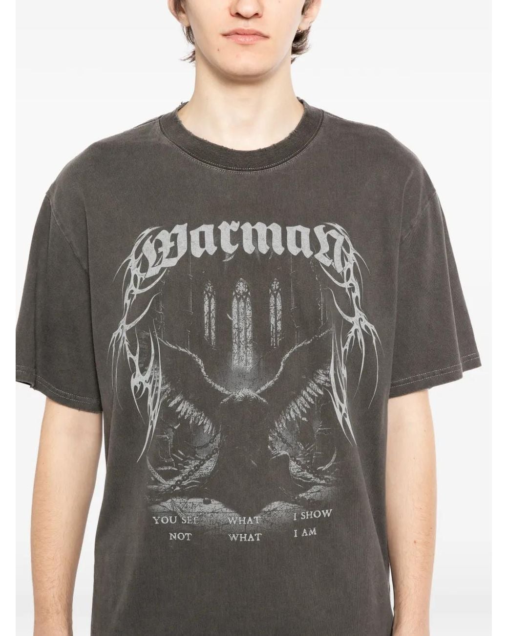 WARMAN Gray Distressed T-Shirt for men