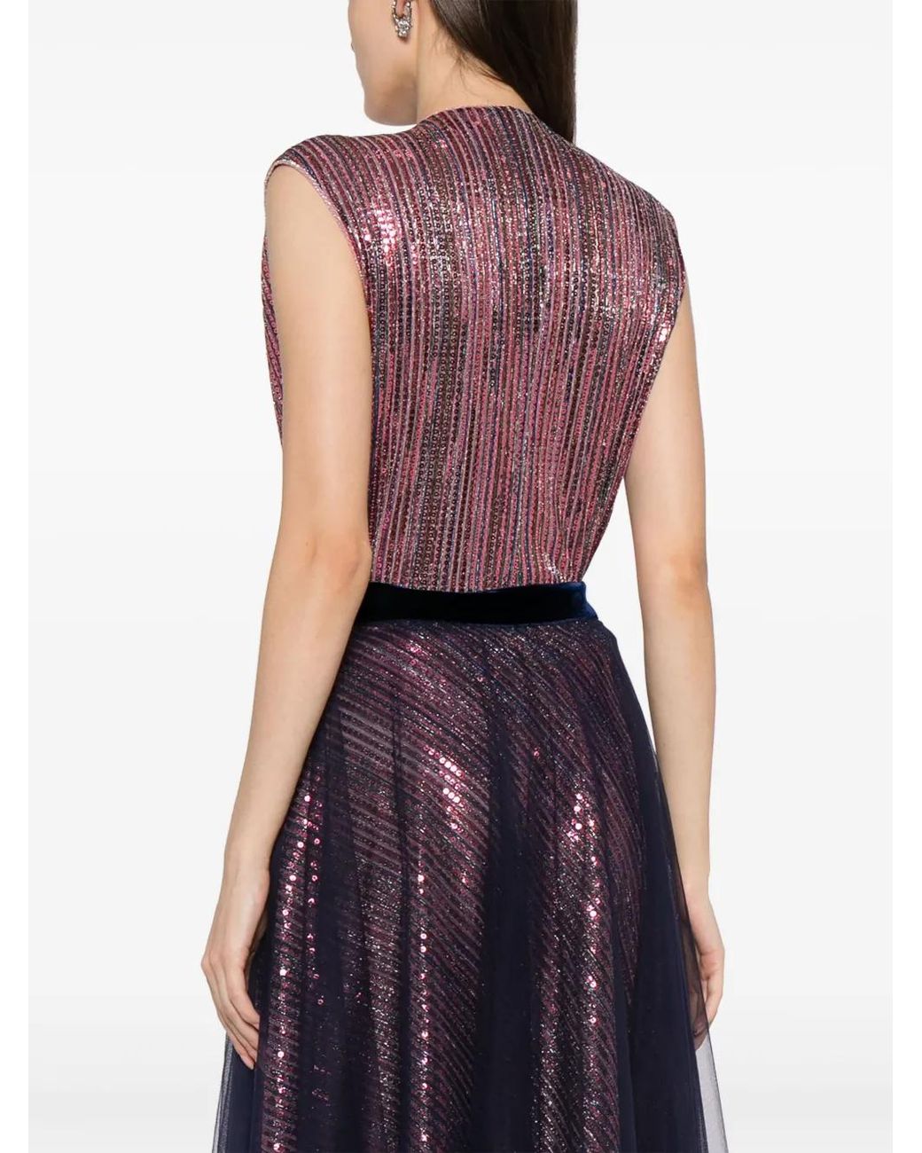 Talbot Runhof Pink Bayadere Sequin Sleeveless Bodysuit