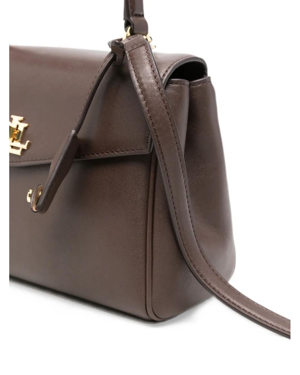 Ralph Lauren Brown Sac Porté Épaule En Cuir À Plaque Logo