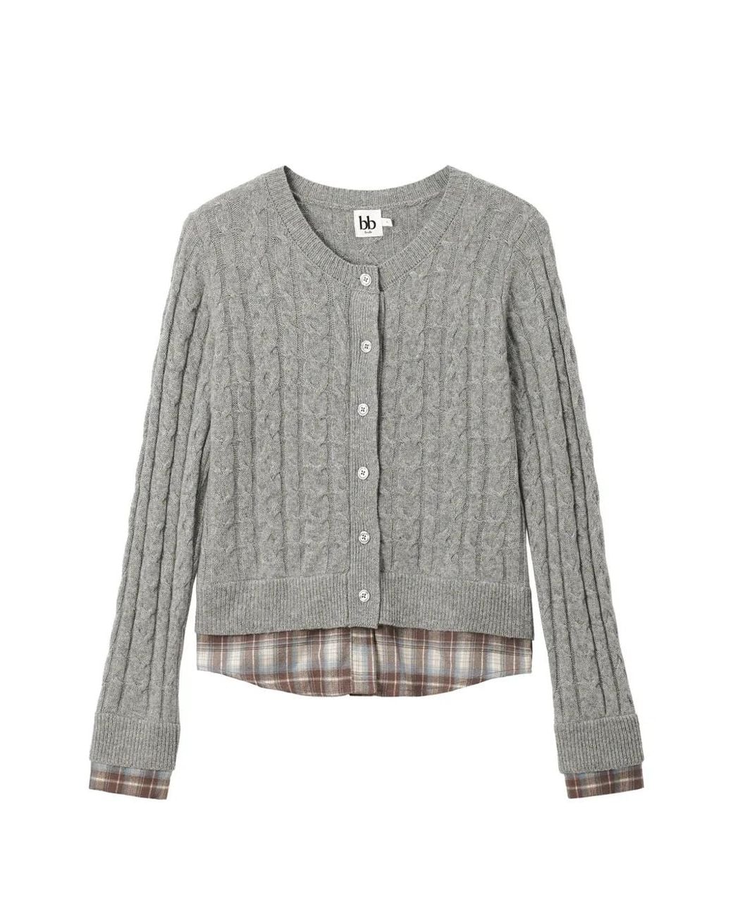 B+ AB Gray Cable-Knit Layered Cardigan