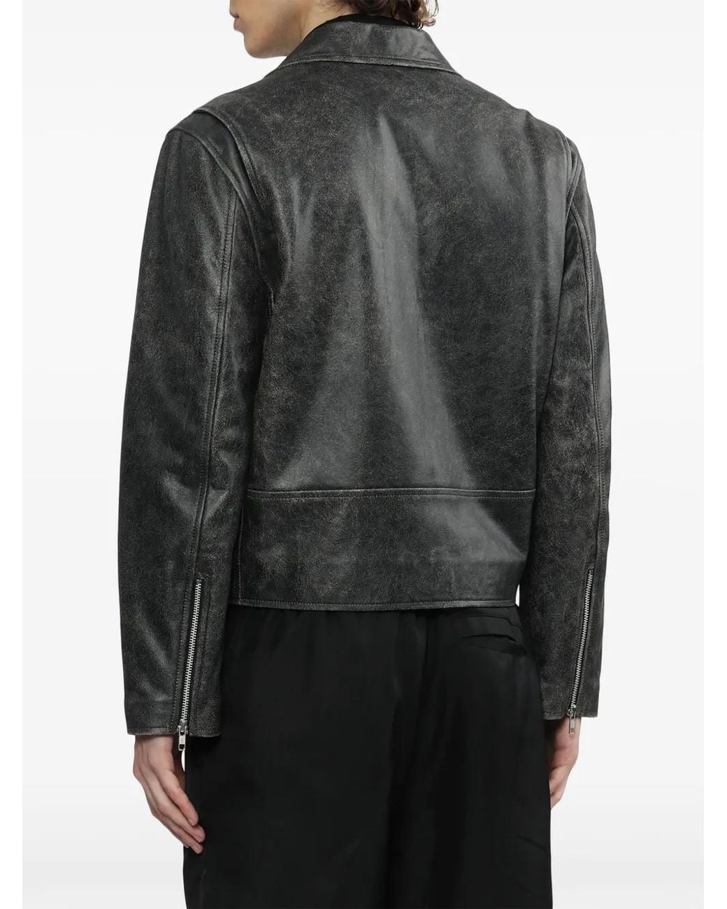 sunflower Black Faded Leather Biker Jacket for men