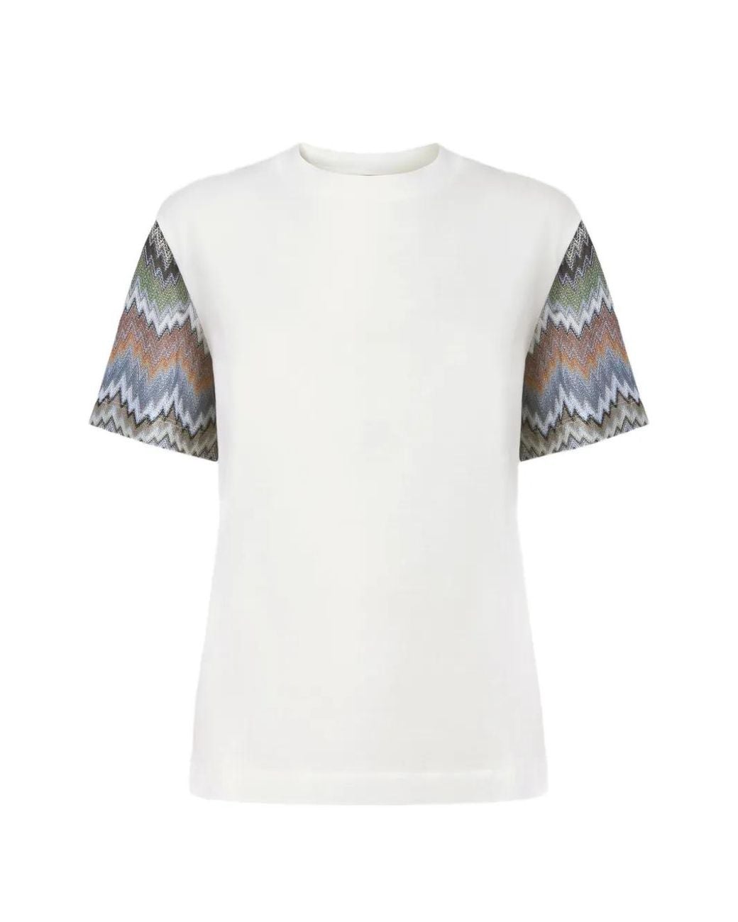 Missoni White Zigzag-Sleeve Crew-Neck T-Shirt