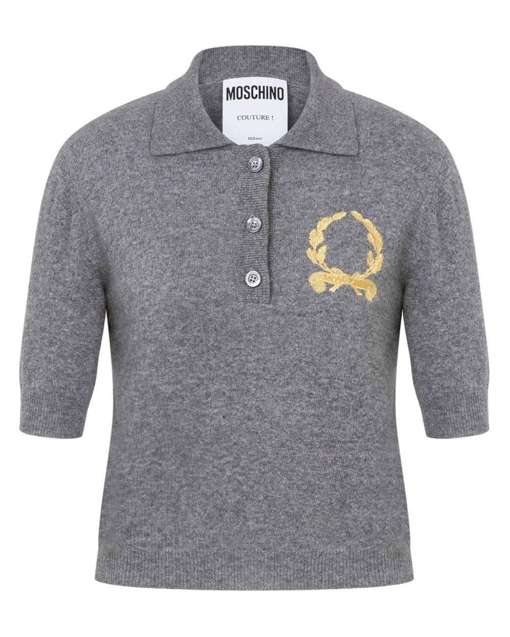 Moschino Gray Embroidered Polo Shirt