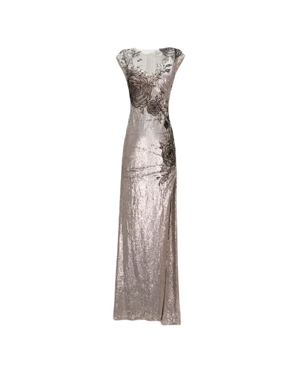 Gemy Maalouf Gray Embroidered Maxi Dress