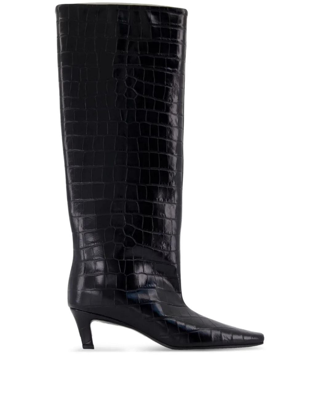 Totême Black 50Mm Croc-Embossed Leather Knee-High Boots