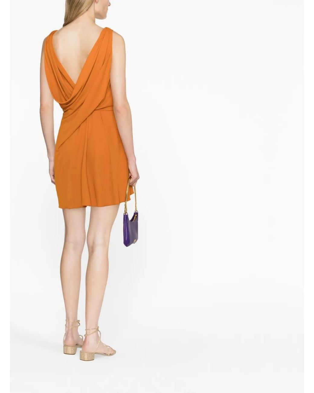 Alberta Ferretti Orange Robe Drapée À Col V