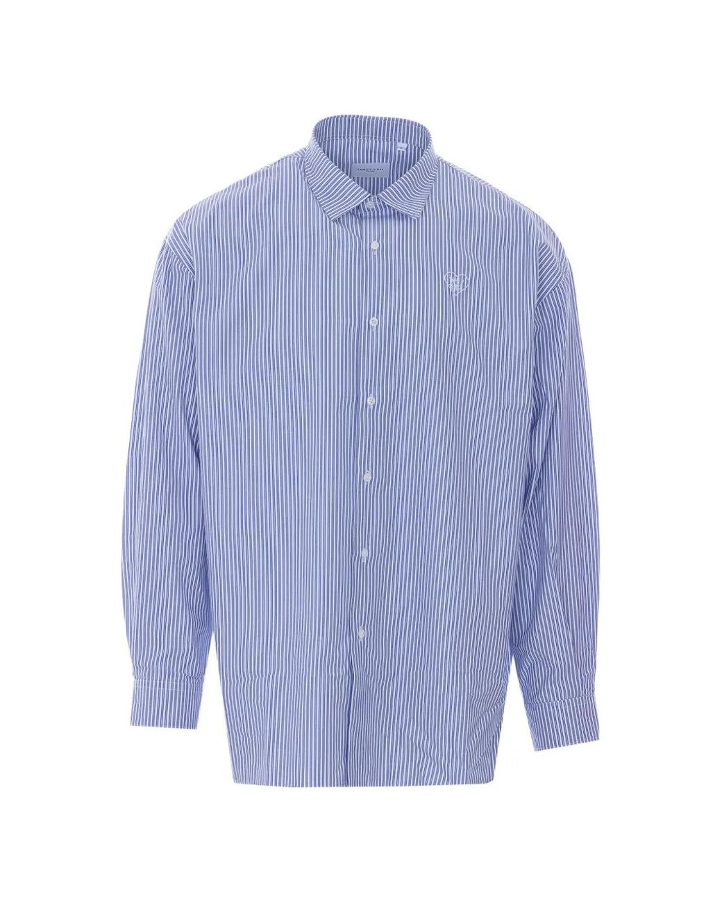 FAMILY FIRST Blue Striped Heart-Embroidered Shirt for men