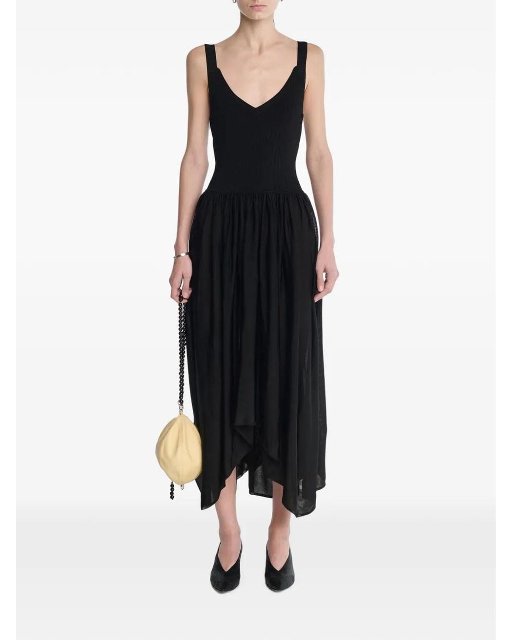 Maria McManus Black Wave Ribbed-Knit Midi Dress