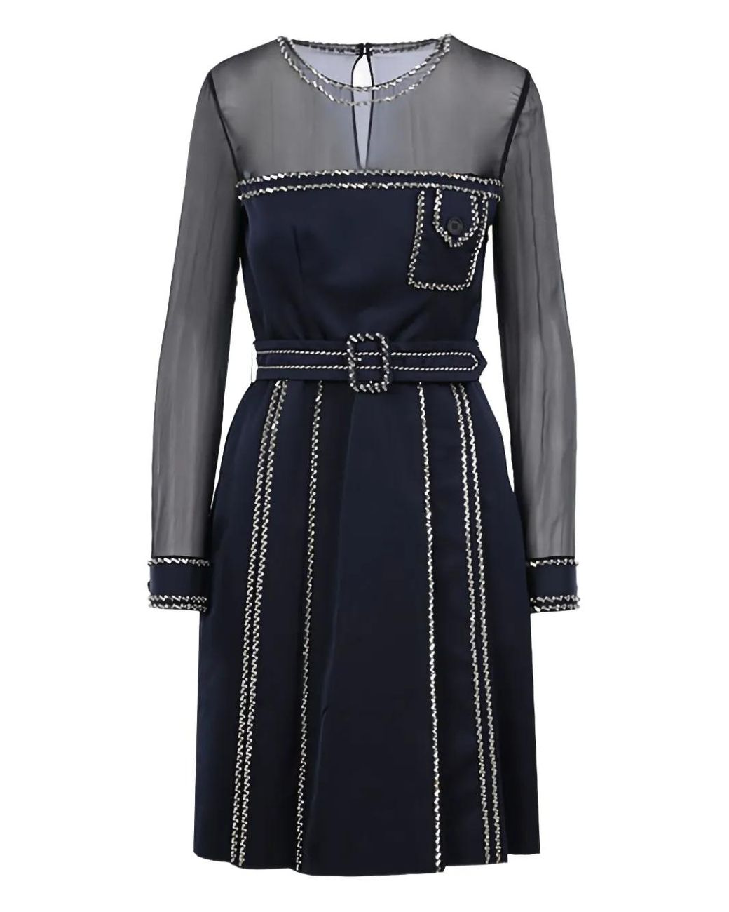 Prada Blue Crystal-Embellished Chiffon Minidress