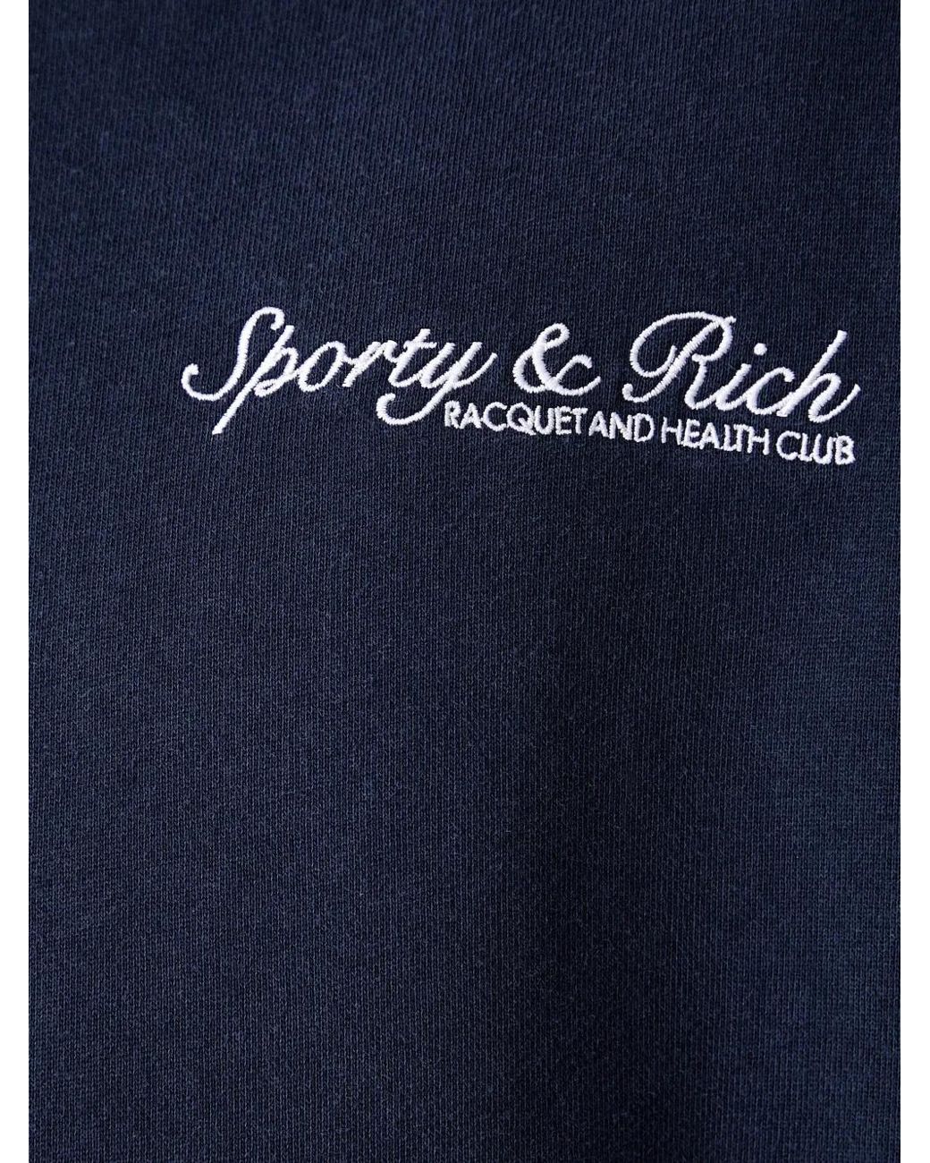 Sporty & Rich Blue Logo-Embroidered Hoodie