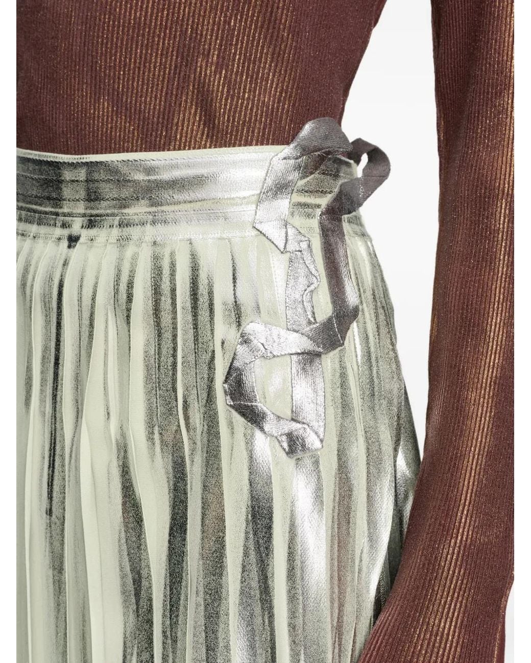 Maison Margiela Metallic Pleated Silk Midi Skirt
