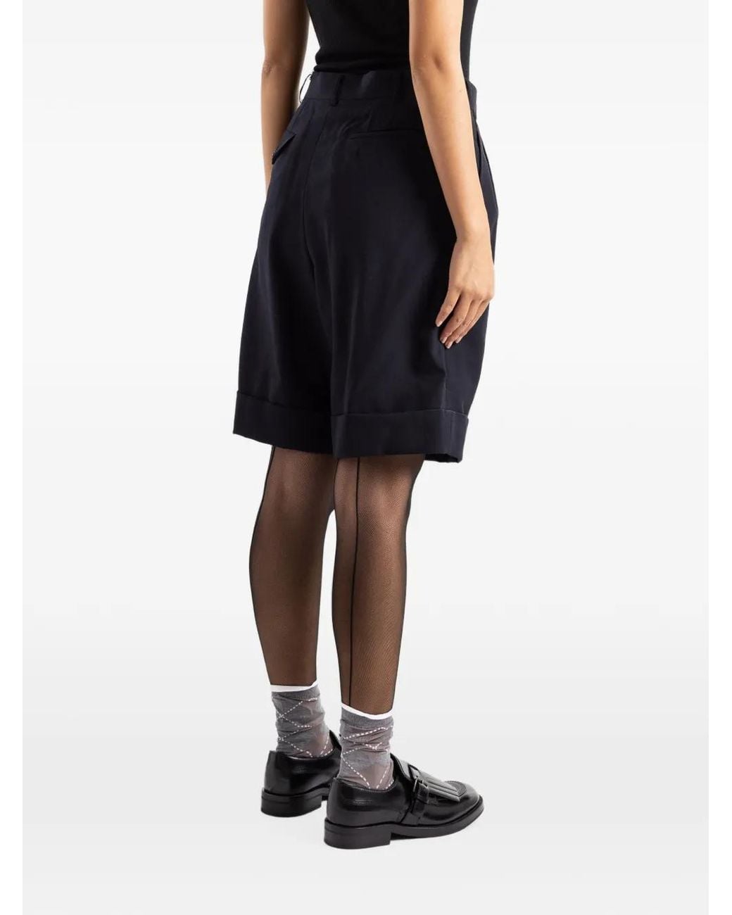 Comme des Garçons Black Pleated Turn-Up Shorts