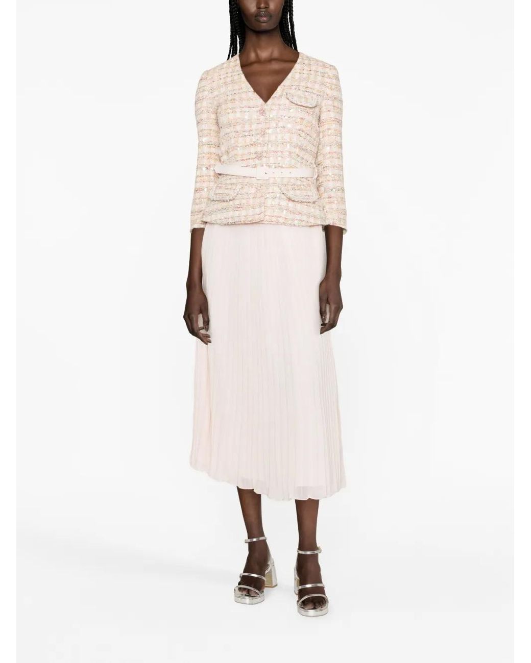 Self-Portrait Natural Fully-Pleated Flared Dress