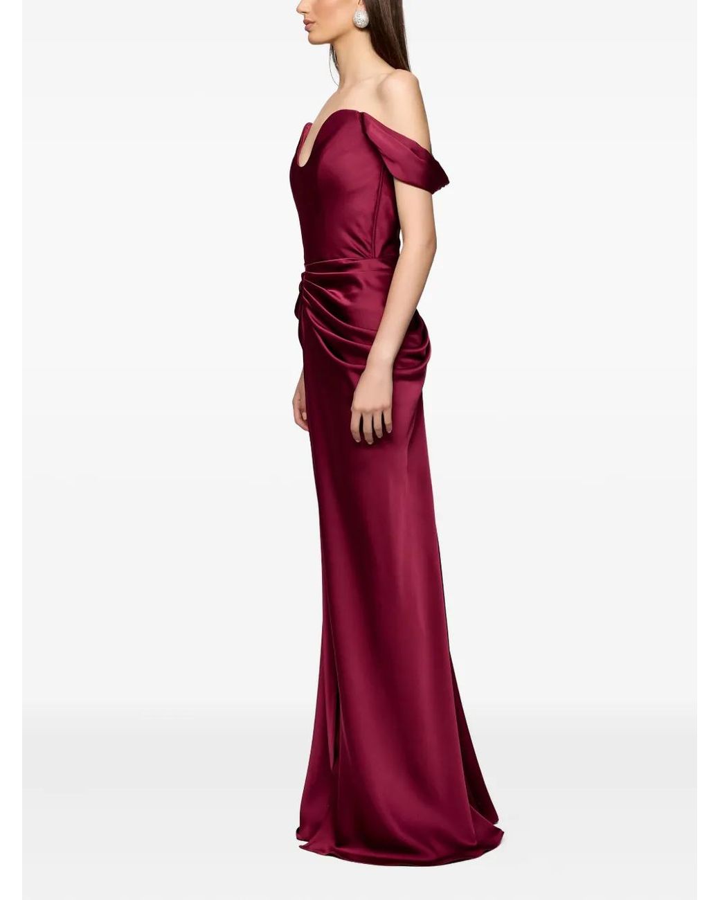 Ana Radu Red Off-The-Shoulder Draped Dress