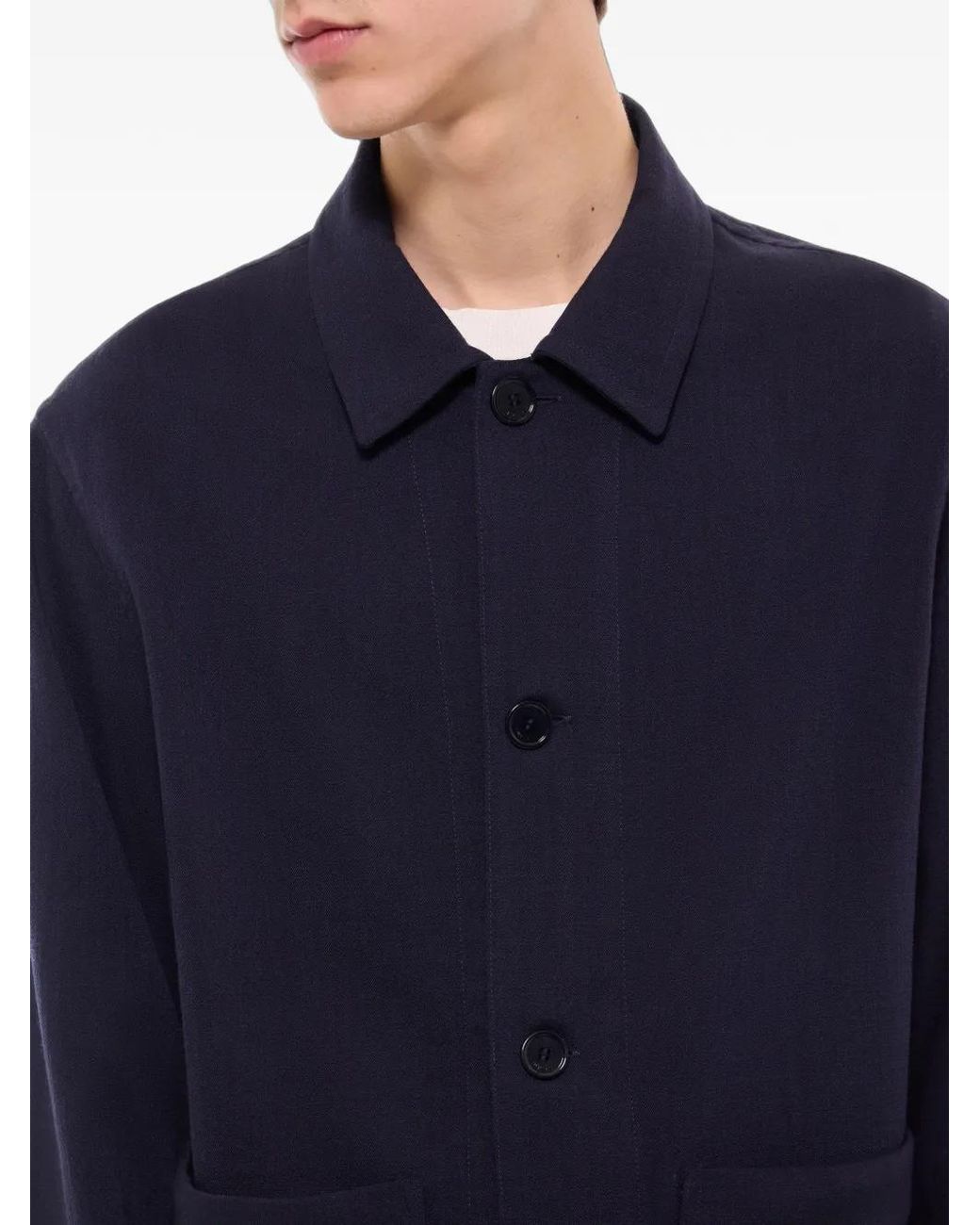 Fursac Blue Button-Up Patch-Pocket Overshirt for men