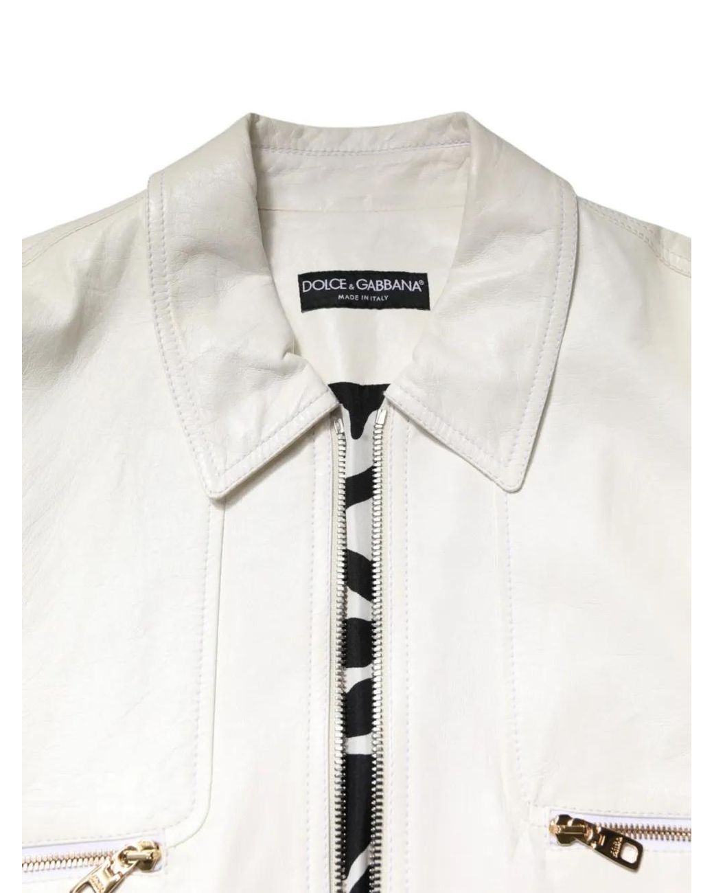 Dolce & Gabbana White Collared Zip-Up Jacket for men