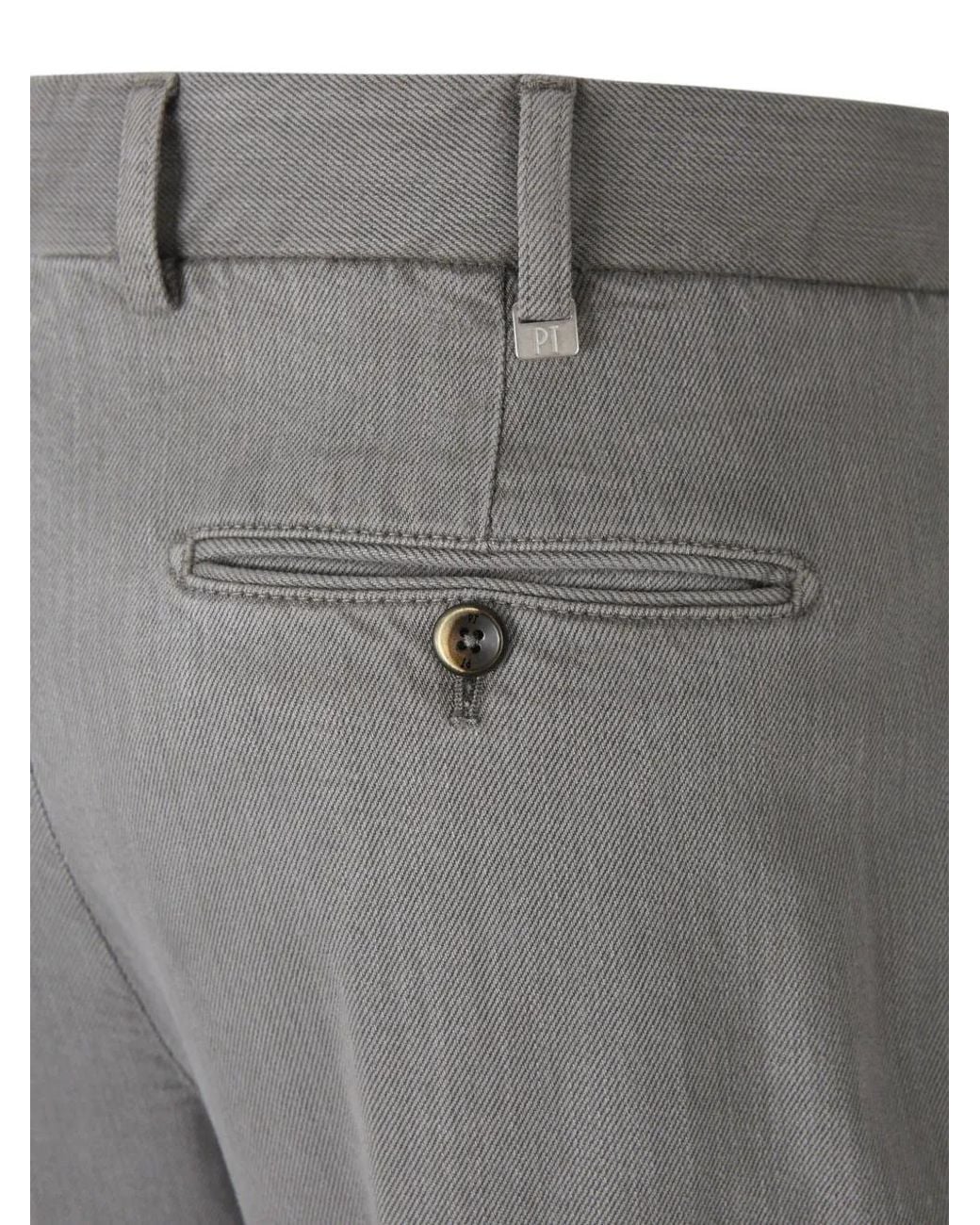 PT Torino Gray Pleated Twill Trousers for men