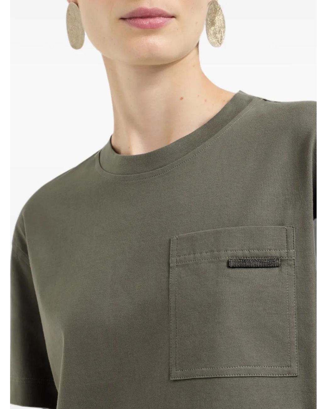 Brunello Cucinelli Green Cotton Jersey T-Shirt With Shiny Tab