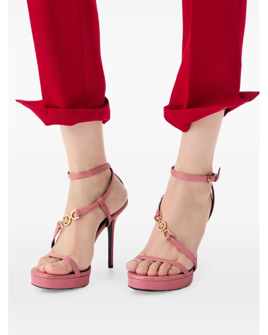 Versace Pink Medusa '95 Embellished Leather Sandals 115 Mm
