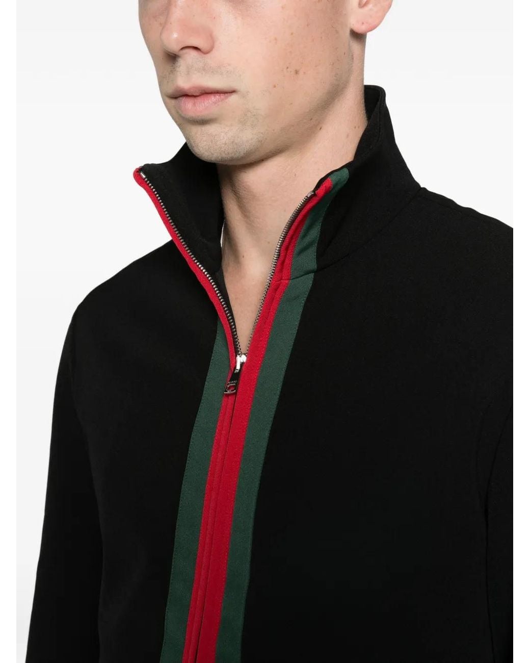 Gucci Black Stretch Nylon Zip Jacket With Web for men